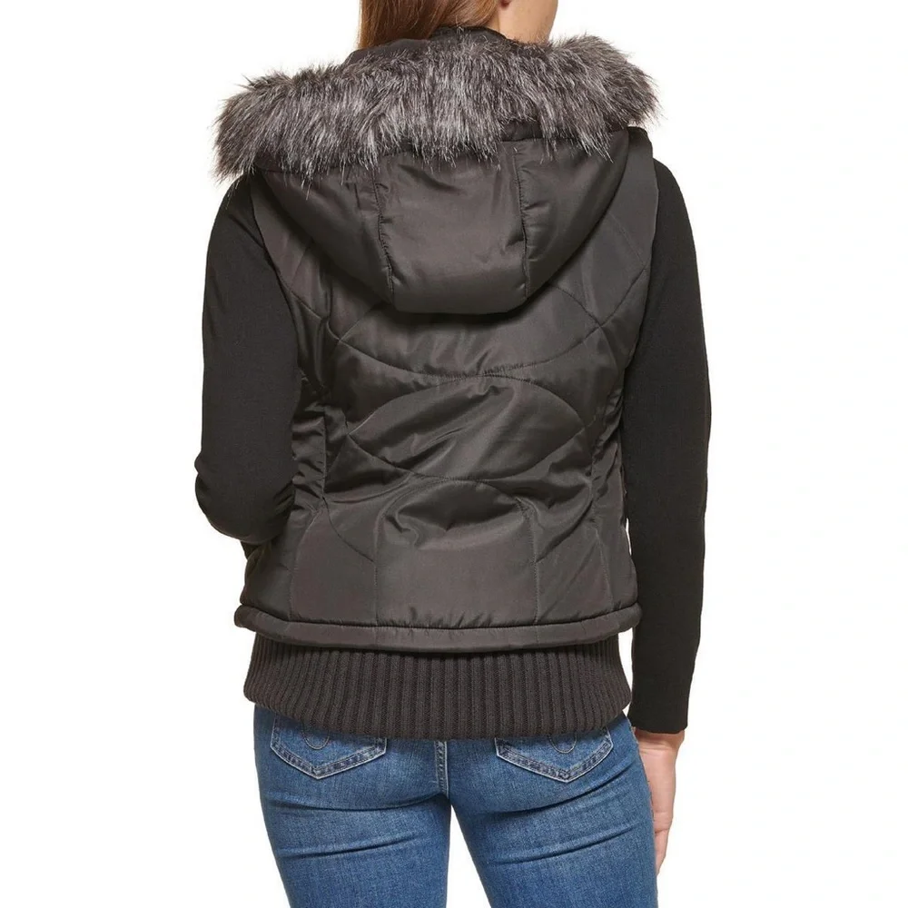 Calvin Klein Womens Black Quilted Faux Fur Puffer Vest Outerwear - Picture 5 of 16
